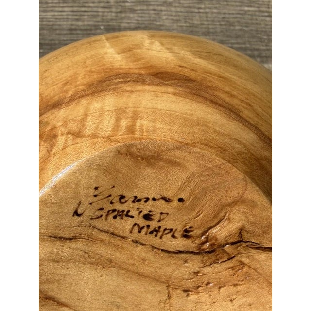 Brown Late 20th Century Signed Studio Spalted Maple Turned Wood Vessel With Copper, Silver Turquoise Inlay For Sale - Image 8 of 10