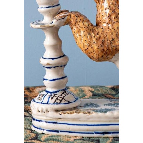 Italian Faience Lion Candlesticks, 1700s, Set of 2 For Sale - Image 7 of 15