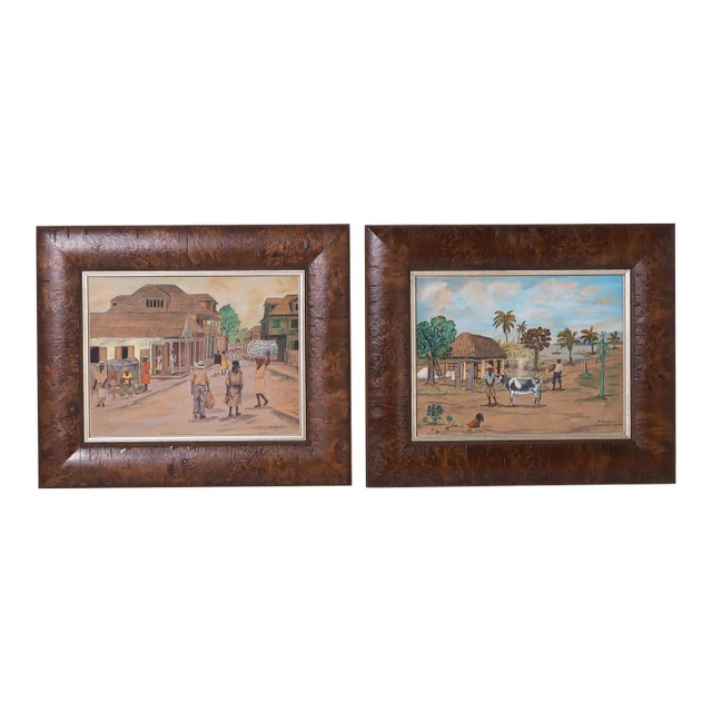 Two Vintage Haitian Watercolors on Paper by D. Duclair For Sale