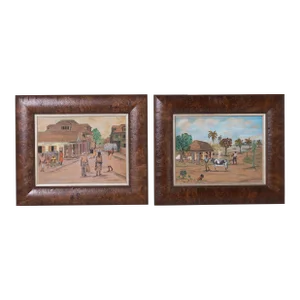 Two Vintage Haitian Watercolors on Paper by D. Duclair