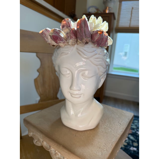 Celestial Meets the Sea-Shell Incrusted Head-Coastal Art Sculpture For Sale - Image 11 of 13