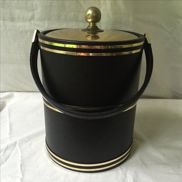 Faux Leather & Gold Ice Bucket | Chairish