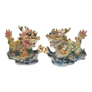 Vintage Porcelain Dragon 24k Gold For Sale