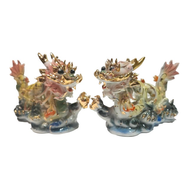 Vintage Porcelain Dragon 24k Gold For Sale