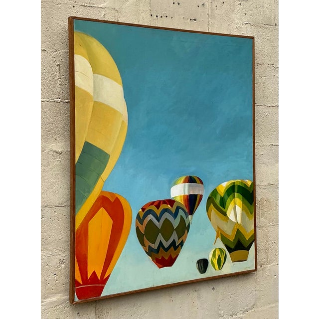 Wood Vintage Boho Original Oil Painting of Balloons For Sale - Image 7 of 8
