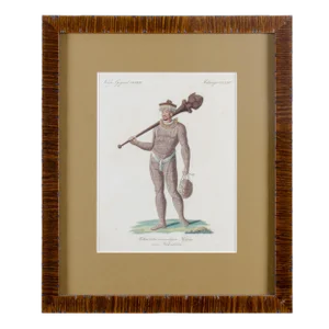 Early 19th Century Antique Bertuch Polynesian Tattooed Warrior Framed Print