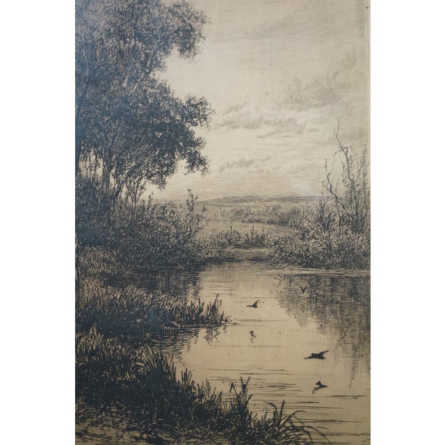 Antique Hendrik Dirk Kruseman Van Elten Signed Tree Pond Landscape Etching 25" For Sale - Image 9 of 11