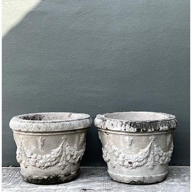 Sculpture Materials Vintage Cast Concrete Swag Planters - A Pair For Sale - Image 7 of 12