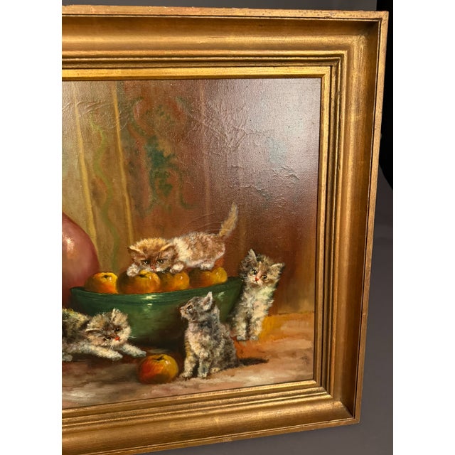 European Oil on Canvas Still Life With Kittens, Fruit and Bottles, Signed De Beer, Circa 1940 For Sale In Indianapolis - Image 6 of 15