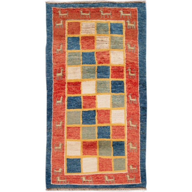 Modern Gabbeh Checked Persian Handmade Wool Rug For Sale - Image 10 of 10