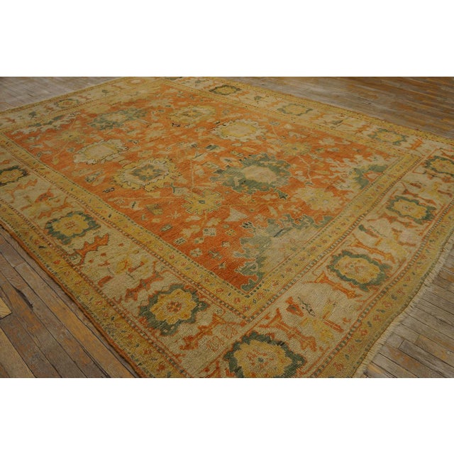 Late 19th Century 1880s Orange Tangerine Large Scale Antique Turkish Oushak Rug 8'4''x 11'2'' Handknotted Wool Carpet For Sale - Image 5 of 11
