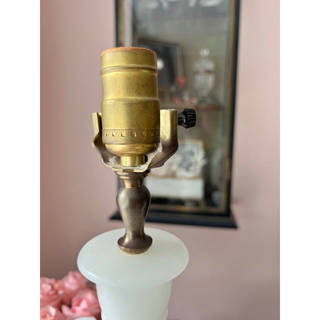 Vintage White Carved Alabaster Lamps - a Pair For Sale - Image 11 of 12
