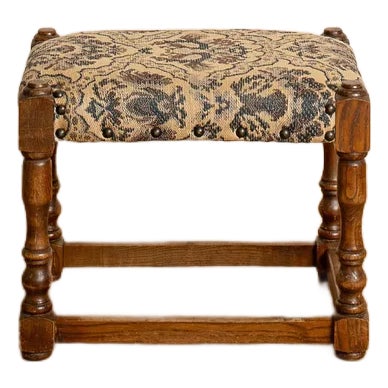 Early 20th Century Oak and Fabric Footstool For Sale