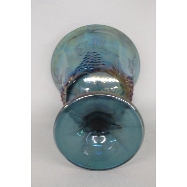 1970s Indiana Glass Iridescent Blue Harvest Grape Goblet 70s Carnival Glass Cup 4731b For Sale - Image 5 of 7