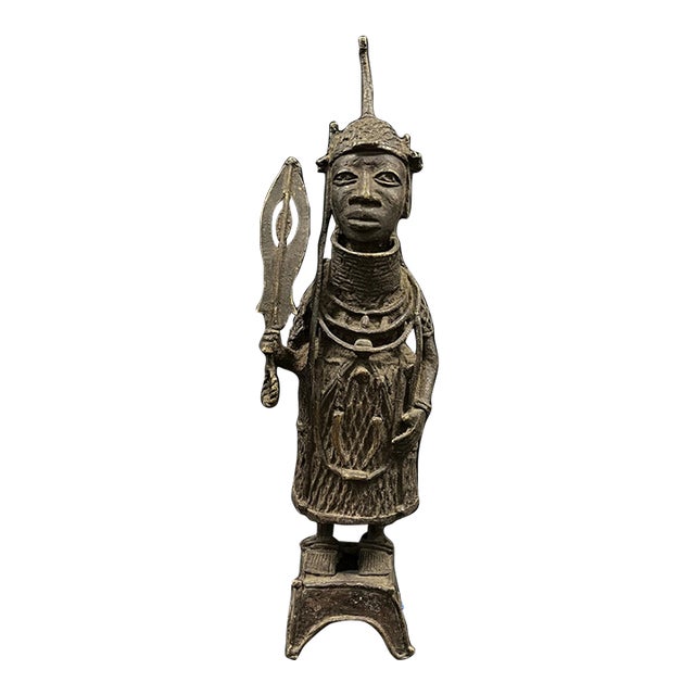 African Tribal Art Benin Bronze Warrior Statue For Sale