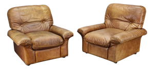Cognac Buffalo Leather Lounge Armchairs from Arcon Italia, 1970s, Set of 2