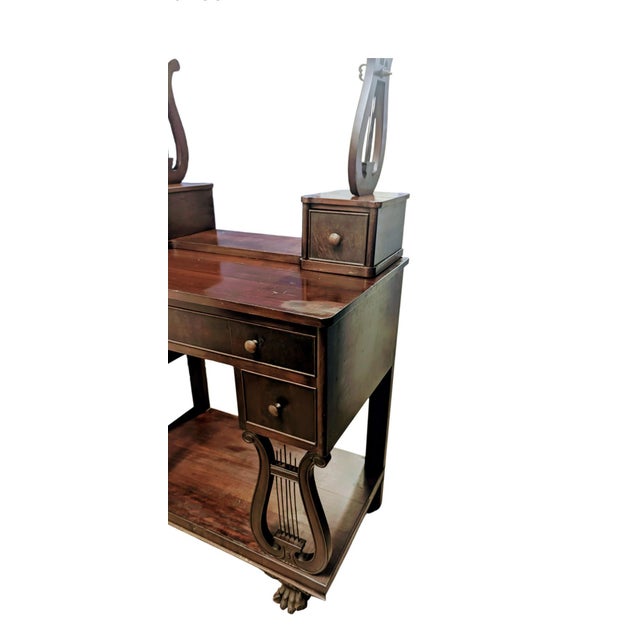 French Antique Mahogany Writing Desk Lyre-Shape Legs 18th Century For Sale - Image 3 of 13