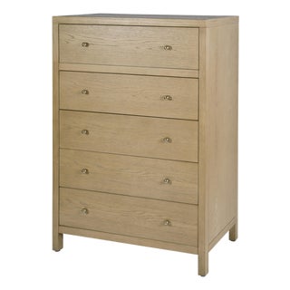 Nora 36 in. W Rectangular Wood 5 Drawer Tall Dresser, Light Oak For Sale
