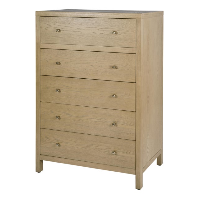 Nora 36 in. W Rectangular Wood 5 Drawer Tall Dresser, Light Oak For Sale