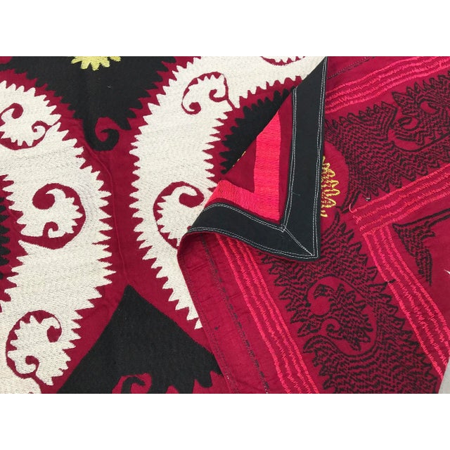 1970s Black & White Suzani Bedspread For Sale - Image 5 of 6