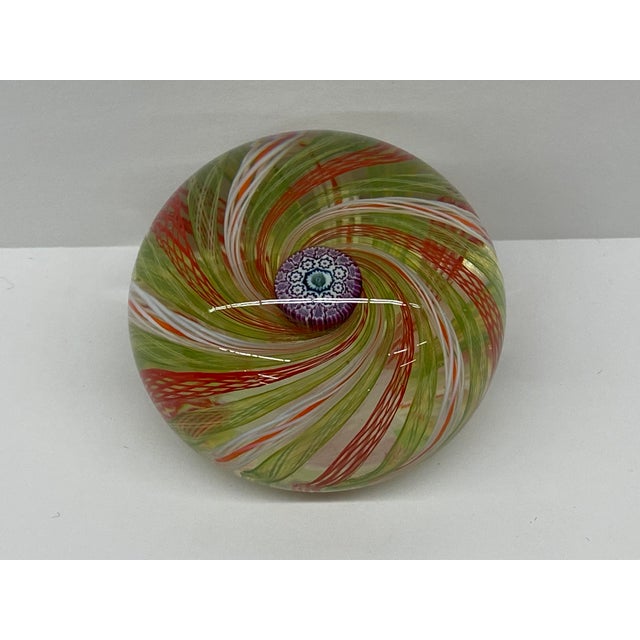 Wood Vintage Perthshire Art Glass Paperweight - Swirl Pinwheel With Complex Millefiori - Crieff, Scotland For Sale - Image 7 of 7