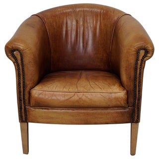 Vintage Dutch Cognac Leather Club Chair For Sale