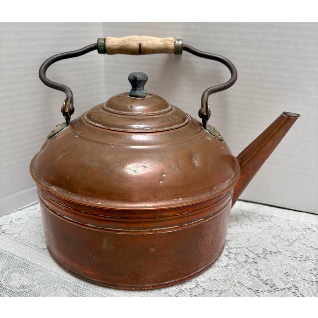 1940s Vintage Large Rustic French Copper Tea Kettle Decor Accent Vessel For Sale - Image 5 of 10