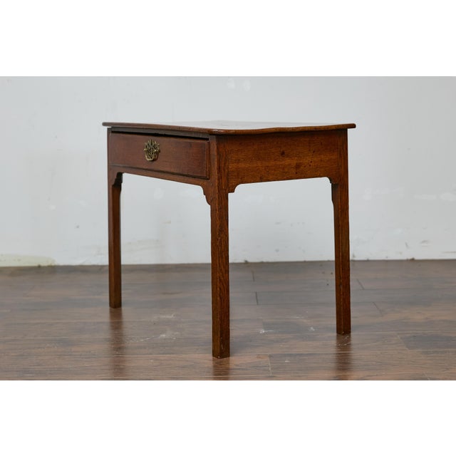 Wood 19th-Century English Georgian Oak Side Table with Chippendale Brass Hardware For Sale - Image 7 of 12