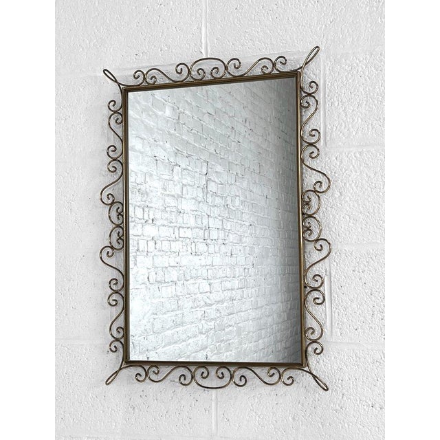Rectangular Mirror with Brass Frame, 1950s For Sale - Image 6 of 8