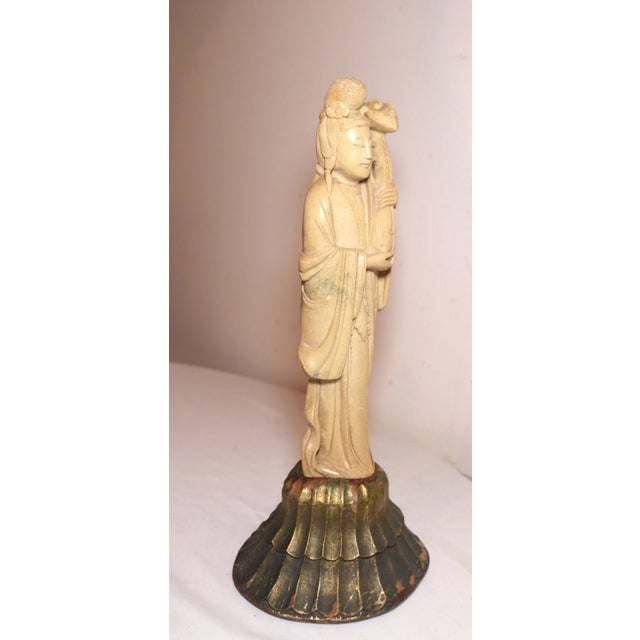Chinese Antique Hand Carved Chinese Natural Hard Stone Figural Geisha Sculpture Statue For Sale - Image 3 of 13