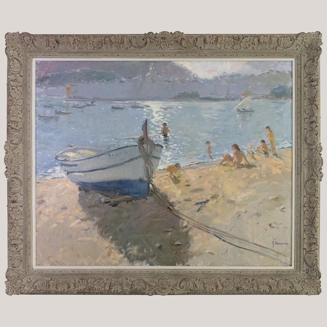 Josep Munné Graupera Contrallum, Cadaqués Beach Scene with Boat, Oil Painting For Sale - Image 3 of 7