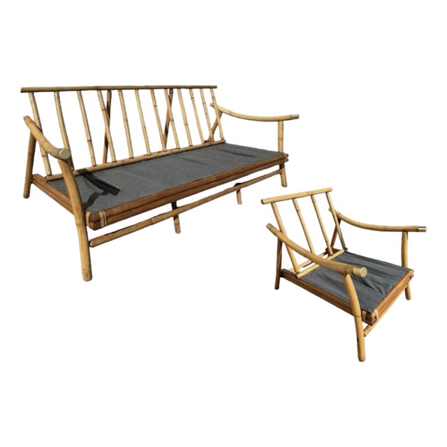 John Wisner, Refurbished Far Horizons Sofa and Chair Set by Ficks Reed. Iconic Mid-Century, Vintage Bentwood in Excellent Condition. For Sale