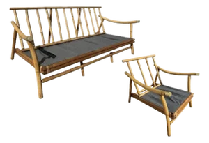 John Wisner, Refurbished Far Horizons Sofa and Chair Set by Ficks Reed. Iconic Mid-Century, Vintage Bentwood in Excellent Condition.