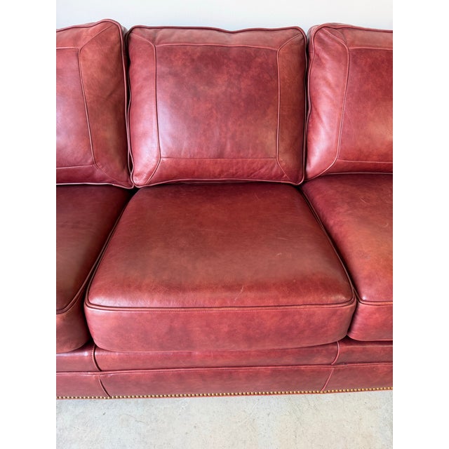 1980s Vintage Hancock & Moore English Style Red Leather 3-Seater Sofa For Sale - Image 5 of 12