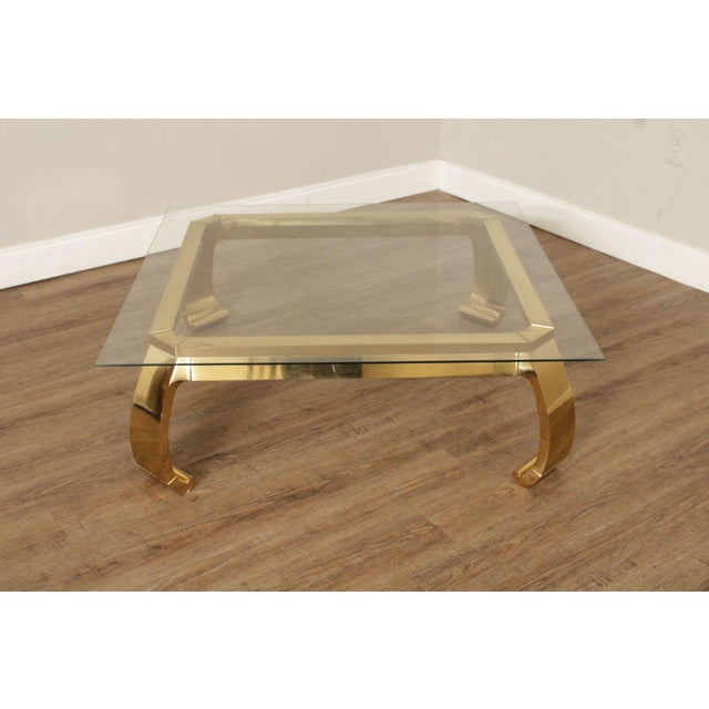 Mastercraft Attributed Hollywood Regency Asian Inspired Brass and Glass Coffee Table For Sale - Image 14 of 18