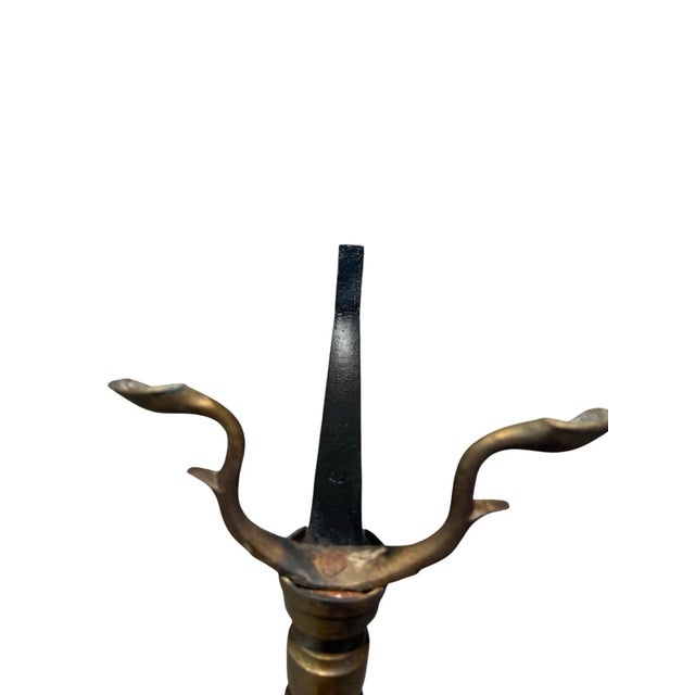 Antique Brass Ball Finial Fireplace Andirons Fire Dogs Pair Early 1900s For Sale - Image 17 of 18