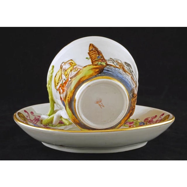 Antique Doccia Porcelain Cup & Saucer With Mythological Decor Crowned N Mark For Sale - Image 10 of 10