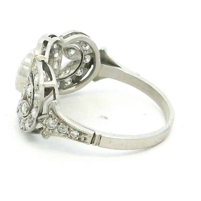 Vintage Platinum Diamond Halo Ring With 0.85 Ct Center – Late Art Deco, Size 8 For Sale In Miami - Image 6 of 10