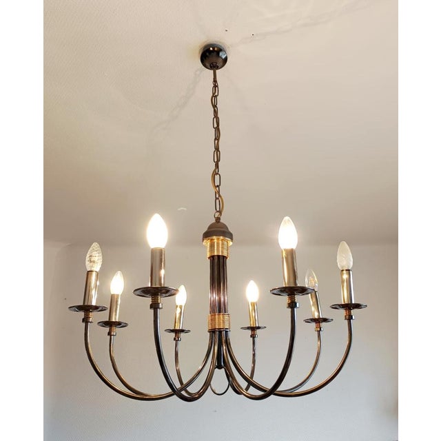 Vintage Eight-Arm Silver and Gold Metal Chandelier, 1980s For Sale - Image 9 of 13