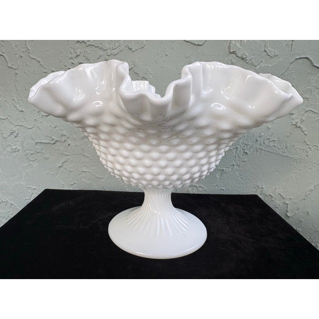 1960s Vintage Fenton Milk Glass Hobnail Pedestal Compote Bowl 6.5” For Sale - Image 5 of 8