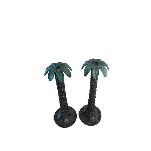 Late 20th Century Late 20th Century Large Metal Palm Tree Candlesticks - Set of 2 For Sale - Image 5 of 10