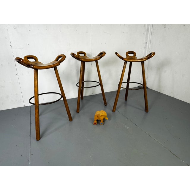 Mid-Century Modern Vintage Brutalist Marbella Bar Stools by Sergio Rodrigues, 1970s, Set of 3 For Sale - Image 3 of 10