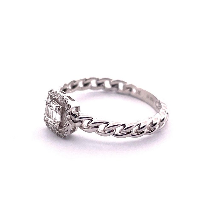 Early 21st Century 14k 0.125ct Cube Link Design Dainty 14k White Gold Diamond Ring Size 6.5 For Sale - Image 5 of 6