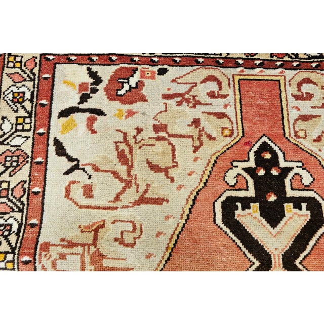 Vintage Turkish Oushak Area Rug, Handwoven Wool, 1920s Cream & Pink, 5' x 8' For Sale - Image 13 of 17