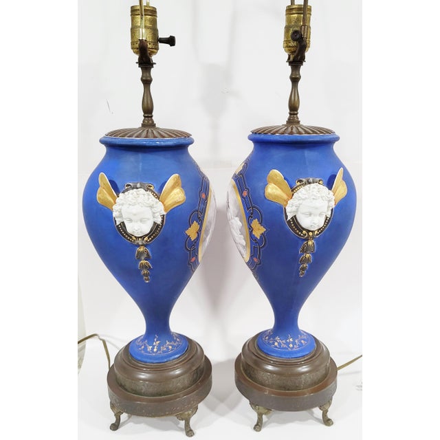 French Pair French Early 19th C Paris Porcelain Vases as Lamps by Nast Dagoty For Sale - Image 3 of 13