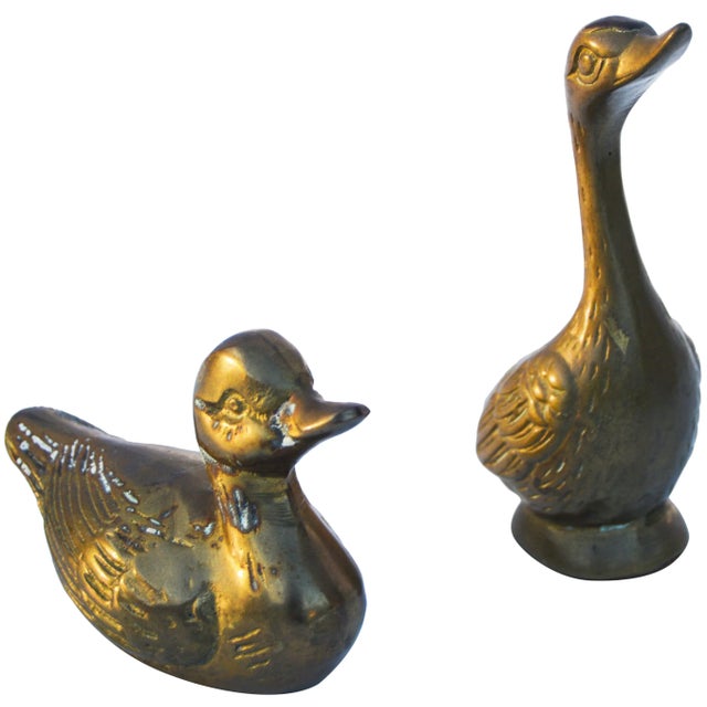 Mid 20th Century Vintage Brass Ducklings- S/2 For Sale - Image 5 of 5