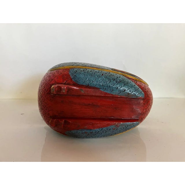 Early 20th Century Northern Thailand Painted Wood Rooster With Interior Cavity For Sale - Image 14 of 16