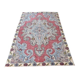 Vintage Red and Dark Gray Faded Wool Rug For Sale