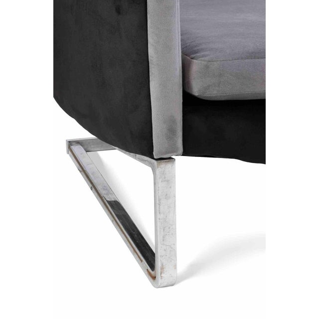 Metal Set of Italian Armchair and Ottoman in Chromed Steel and Velvet, 1970s For Sale - Image 7 of 9