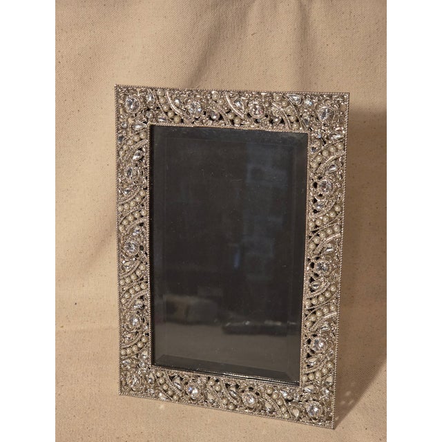 Olivia Reigal Silvertone Rhinestone Picture Frame With Beveled Glass For Sale In San Antonio - Image 6 of 12